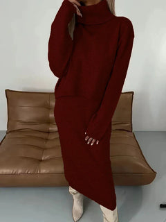 Thalina | Damen Strick-Set Zweiteilig Kleid Pullover in Rot