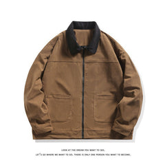 Theo | Herren Gefütterte Cordjacke mit Kontrastkragen in Kaffeebraun