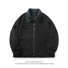 Theo | Herren Gefütterte Cordjacke mit Kontrastkragen in Schwarz