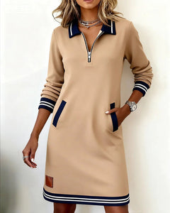 Thessalonica | Damen Kleid mit Reißverschluss und Taschen in Beige