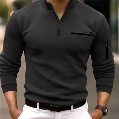 Jonas - Herrenpullover mit Viertelreißverschluss in Schwarz