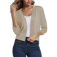 Thordis | Damen Strickjacke Offene Front 3/4 Arm in Beige