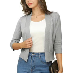 Thordis | Damen Strickjacke Offene Front 3/4 Arm in Silber