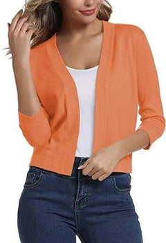 Thordis | Damen Strickjacke Offene Front 3/4 Arm in Orange