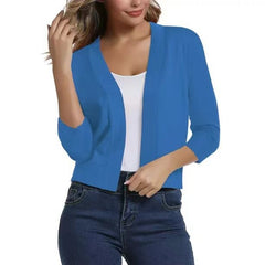 Thordis | Damen Strickjacke Offene Front 3/4 Arm in Blau