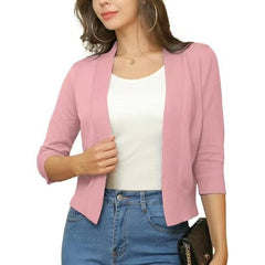 Thordis | Damen Strickjacke Offene Front 3/4 Arm in Hellrosa