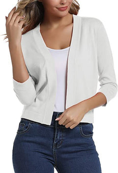 Thordis | Damen Strickjacke Offene Front 3/4 Arm in Weiß