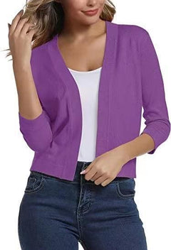 Thordis | Damen Strickjacke Offene Front 3/4 Arm in Lila