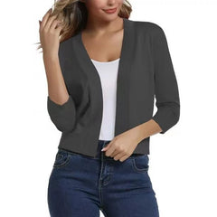 Thordis | Damen Strickjacke Offene Front 3/4 Arm in Grau