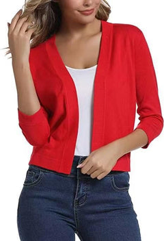 Thordis | Damen Strickjacke Offene Front 3/4 Arm in Rot