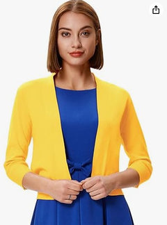 Thordis | Damen Strickjacke Offene Front 3/4 Arm in Gelb