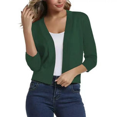 Thordis | Damen Strickjacke Offene Front 3/4 Arm in Grün
