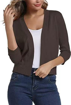 Thordis | Damen Strickjacke Offene Front 3/4 Arm in Braun