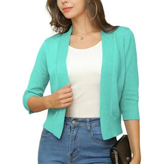 Thordis | Damen Strickjacke Offene Front 3/4 Arm in Türkis