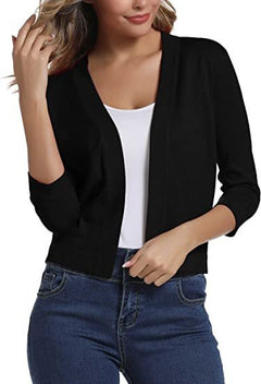 Thordis | Damen Strickjacke Offene Front 3/4 Arm in Schwarz