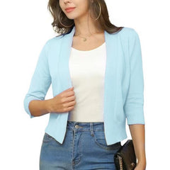 Thordis | Damen Strickjacke Offene Front 3/4 Arm in Hellblau