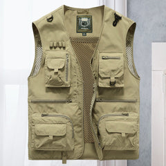 Tobias | Herren Atmungsaktive Outdoor Multitaschen Weste in Khaki