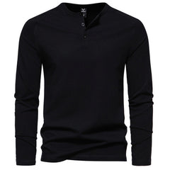 Tobias | Herren Langarm Henley Shirt mit Knopfleiste in Schwarz