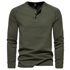 Tobias | Herren Langarm Henley Shirt mit Knopfleiste in Olivegrün