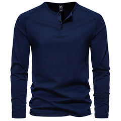 Tobias | Herren Langarm Henley Shirt mit Knopfleiste in Navyblau