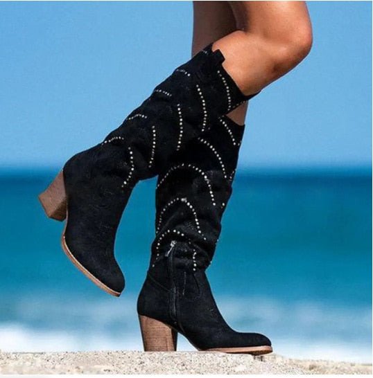 Kniehohe Stiefel mit Nieten-Details für Damen