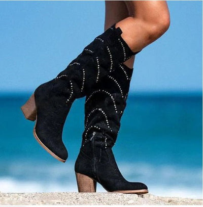 Kniehohe Stiefel mit Nieten-Details für Damen
