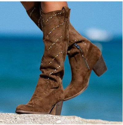 Kniehohe Stiefel mit Nieten-Details für Damen