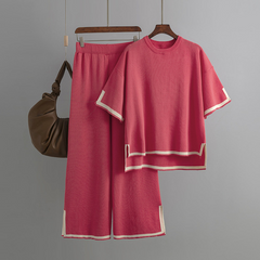 Trendiges Damen Shirt und Hosen Outfit - Benita in Rosa Rot