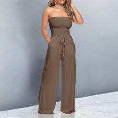 Emiliana™ | Trendiger schulterfreier Overall in Braun