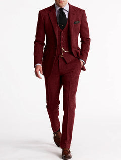 Franky | 3-teiliges Herren-Set – Business-Blazer, Weste & Hose in Burgunderrot