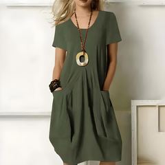 Aaliyah | Damen Lässiges Relaxed Fit Midikleid mit Taschen in Grün
