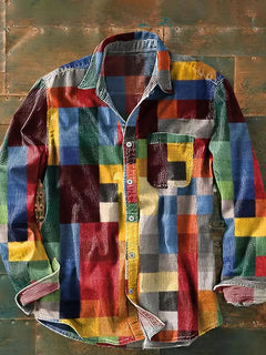 Franz | Herren Lässiges Patchwork Langarmhemd in Bunt
