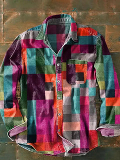 Franz | Herren Lässiges Patchwork Langarmhemd in Rosa
