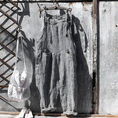 Simon | Unisex Vintage Gestreifter Loose-Fit Latzhosen Overall in Schwarz