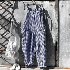 Simon | Unisex Vintage Gestreifter Loose-Fit Latzhosen Overall in Dunkelblau