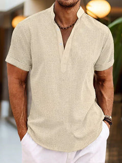 Daniel | Herren Sommerliches Henley Kurzarmshirt in Khaki
