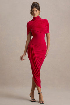 Taylor - Asymmetrisches, Gedrehtes Maxikleid mit Cape in ROT