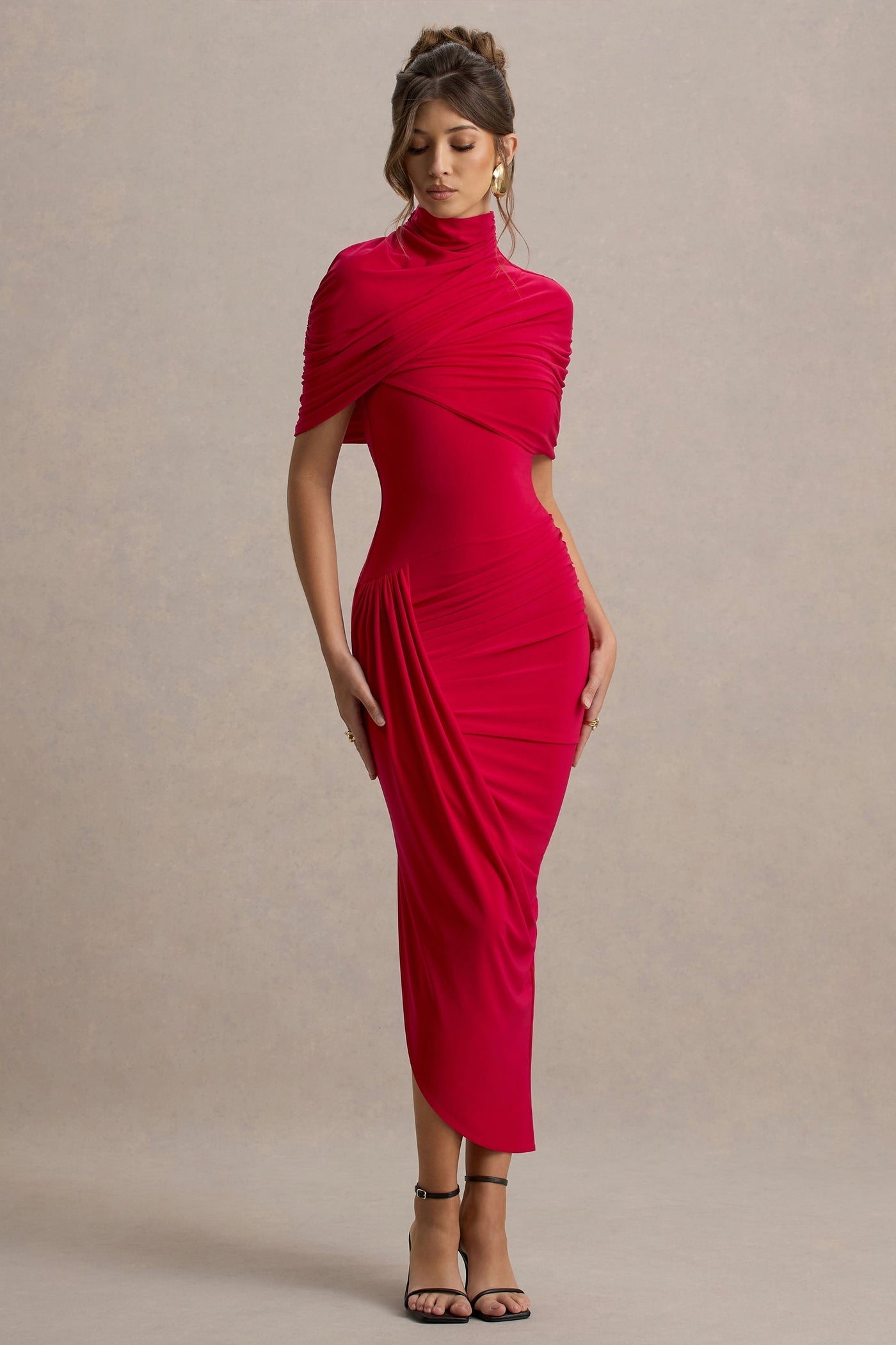 Taylor - Asymmetrisches, Gedrehtes Maxikleid mit Cape