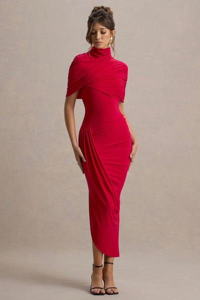 Taylor - Asymmetrisches, Gedrehtes Maxikleid mit Cape