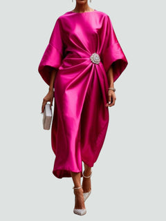 Ute | Damen Elegantes Weiten Ärmeln Abendkleid in Rosa