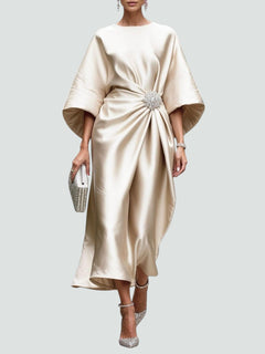 Ute | Damen Elegantes Weiten Ärmeln Abendkleid in Khaki