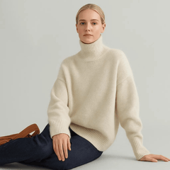 Ania | Damen Weicher Oversized Rollkragenpullover in Beige