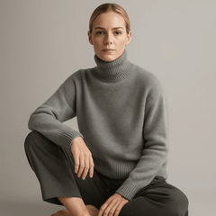 Ania | Damen Weicher Oversized Rollkragenpullover in Grau