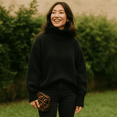 Ania | Damen Weicher Oversized Rollkragenpullover in Schwarz