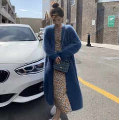 Yassi – Lange Strickjacke aus Kaschmir in Blau