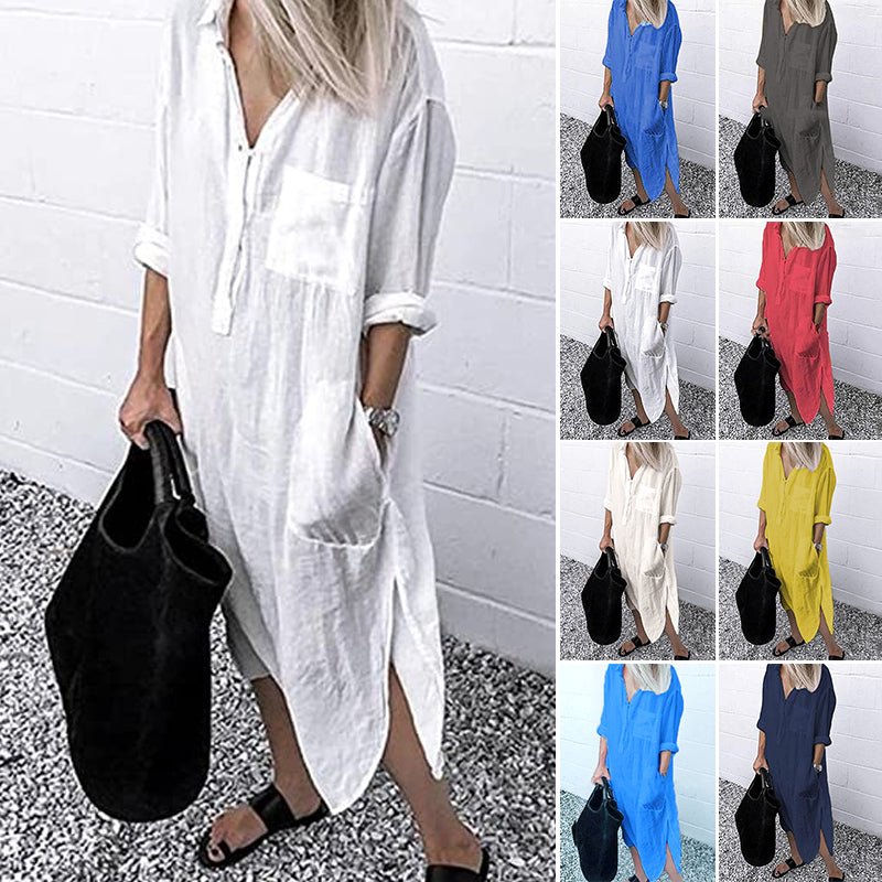 Leinen-Hemdkleid mit Taschen für Damen