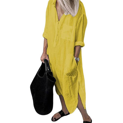 Leinen-Hemdkleid mit Taschen für Damen