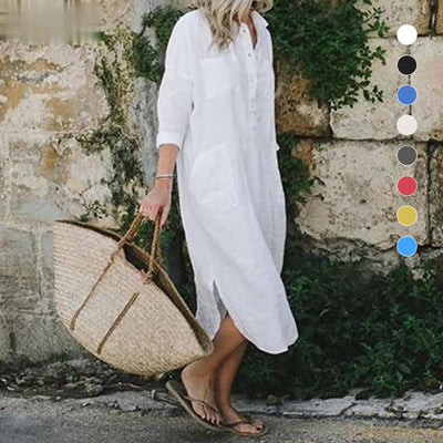Leinen-Hemdkleid mit Taschen für Damen