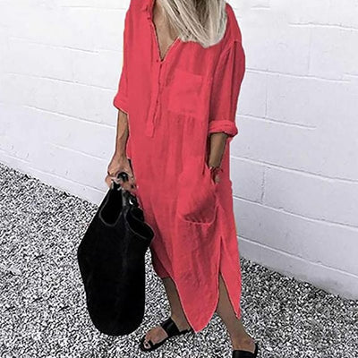 Leinen-Hemdkleid mit Taschen für Damen