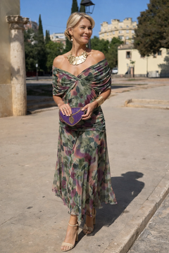 Valentina | Festliches Maxikleid mit V-Ausschnitt in Blumenstrauß